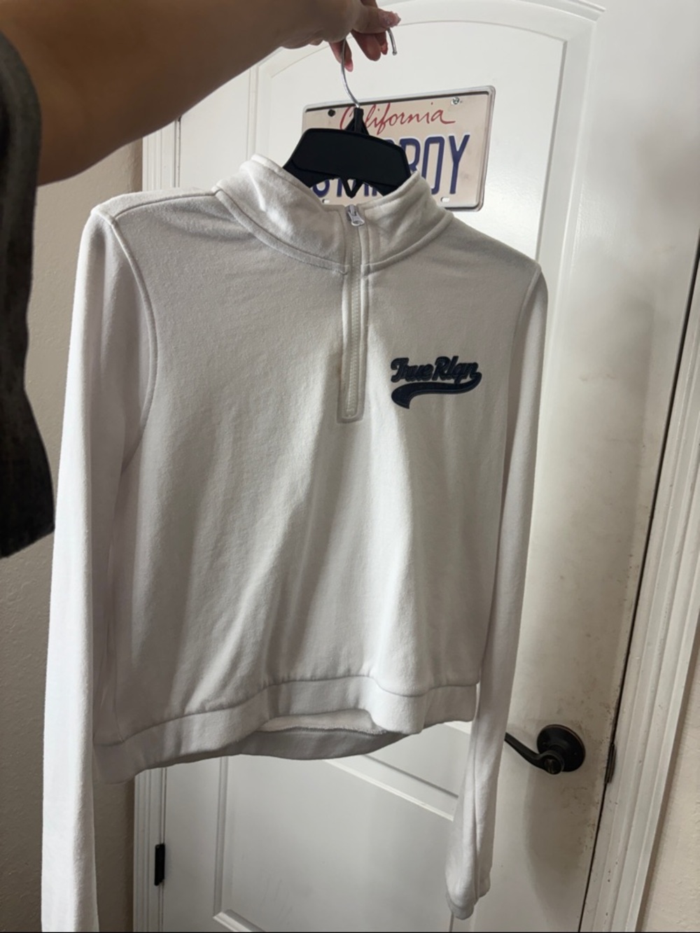 True Religion White Hoodie with Navy Logo Tag